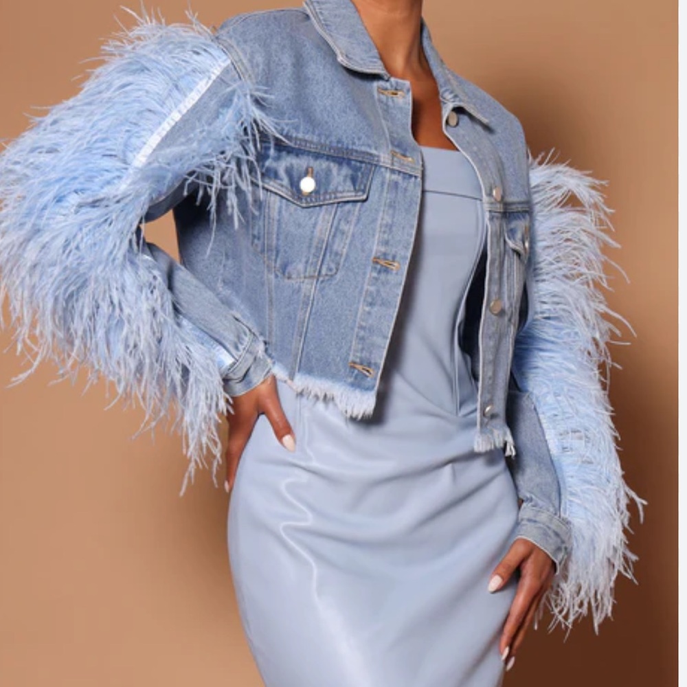 Fashion nova Feather Denim Jacket (Fits XS/S)